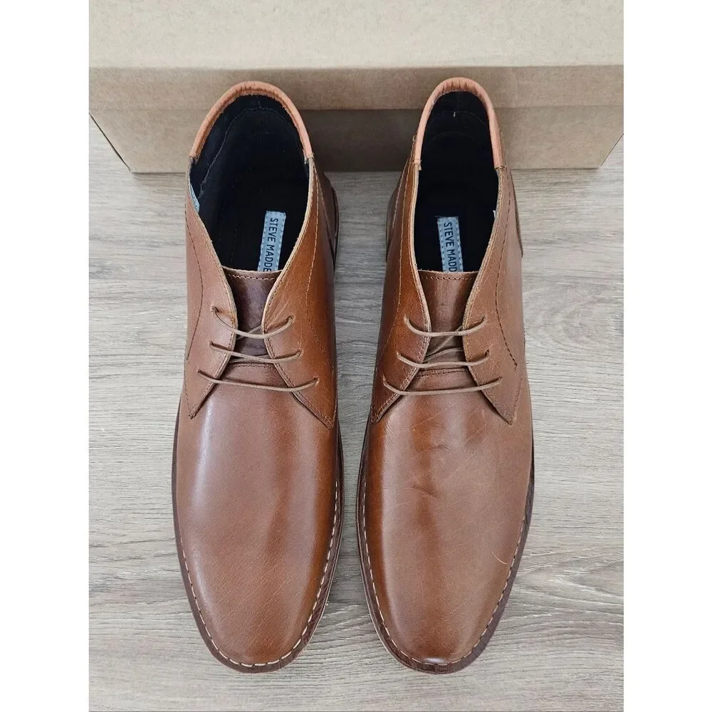 Steve Madden Men's Harken Leather Chukka Boots Cognac Size 16
